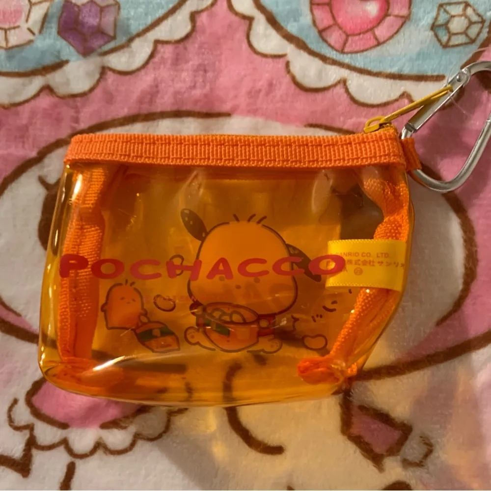 Pochacco Orange Clear Plastic Small Zip Coin Pouch NWT